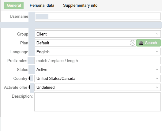 User details form in MagnusBilling