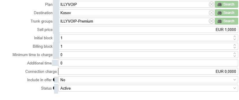 Tariff example for Kosovo