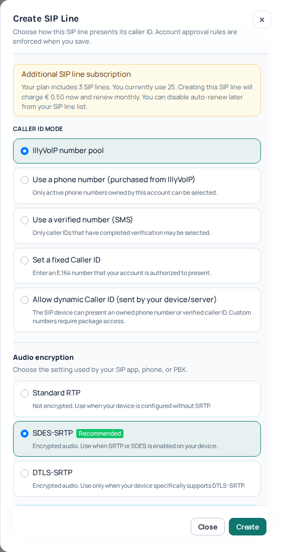 Current IllyVoIP Portal — sip create (private account details hidden)