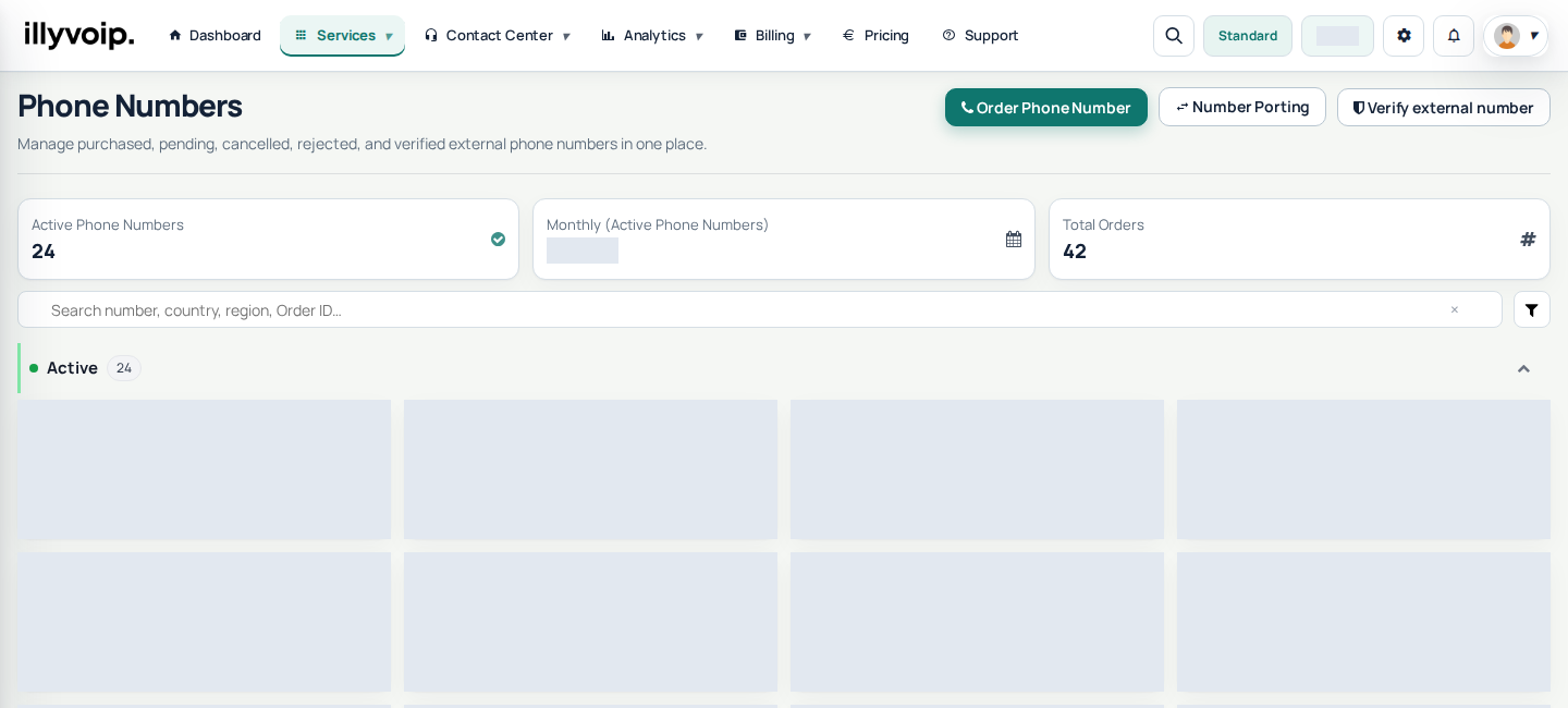 Current IllyVoIP Portal — numbers (private account details hidden)
