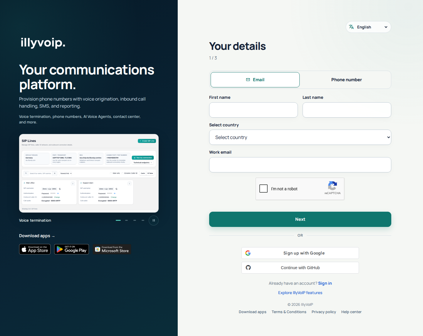 Current IllyVoIP Portal — signup (private account details hidden)