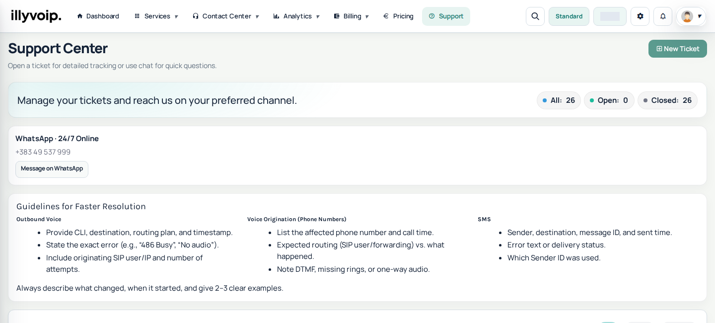 Current IllyVoIP Portal — support (private account details hidden)