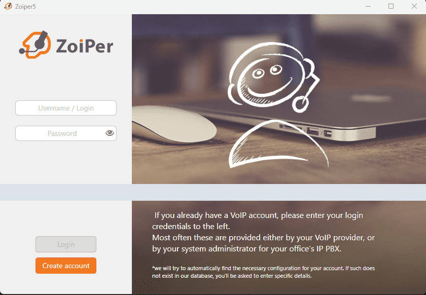 Zoiper Login Screen