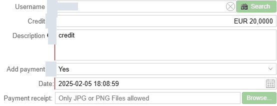 Add credit to user form