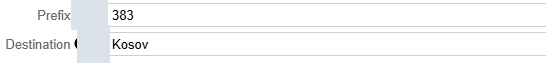 Manual prefix example for Kosovo