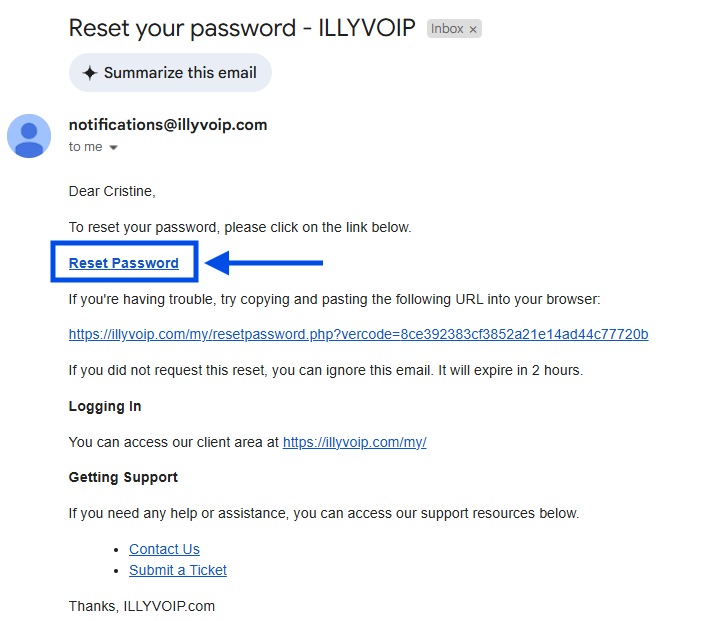 Reset Password Email