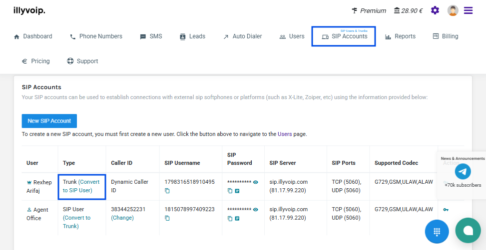 SIP Account Details