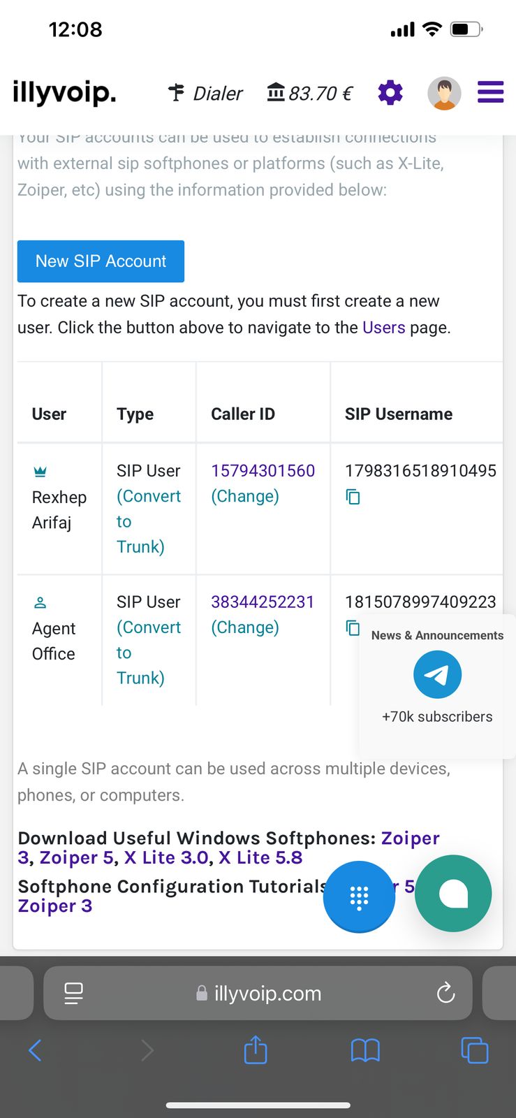 SIP Setup Details