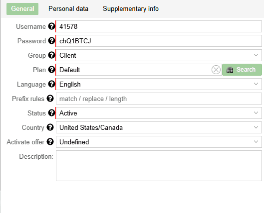 User details form in MagnusBilling
