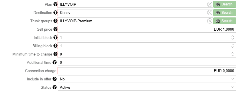 Tariff example for Kosovo