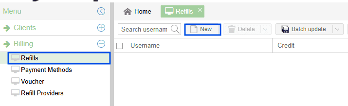 Refill credit page