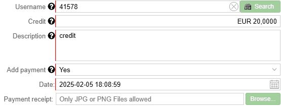 Add credit to user form